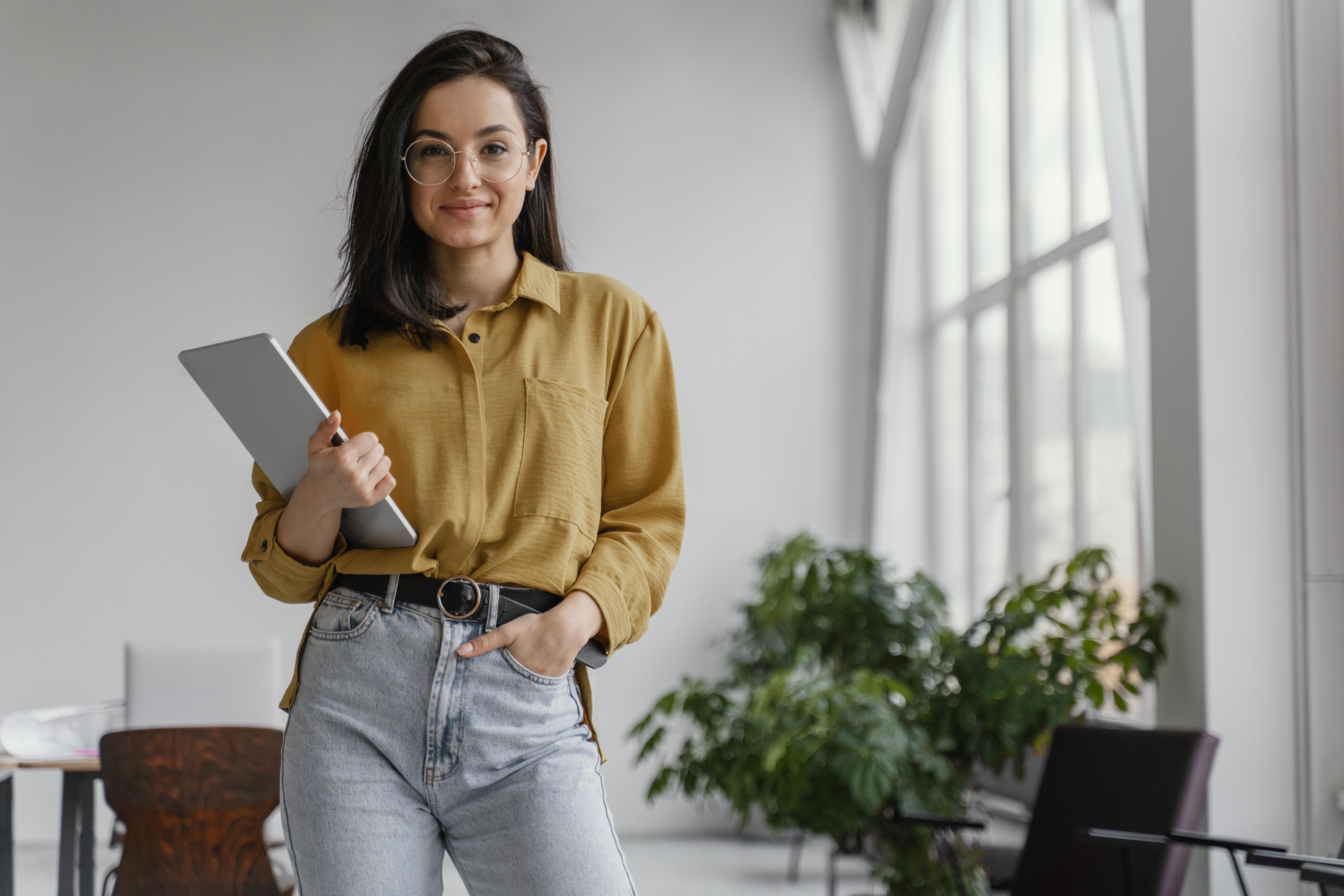 young businesswoman posing with copy space